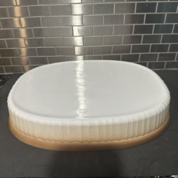 Vtg Corning Ware Oval Casserole F-4-B 2.5L French White Brown Ombre Ribbed - Picture 4 of 16